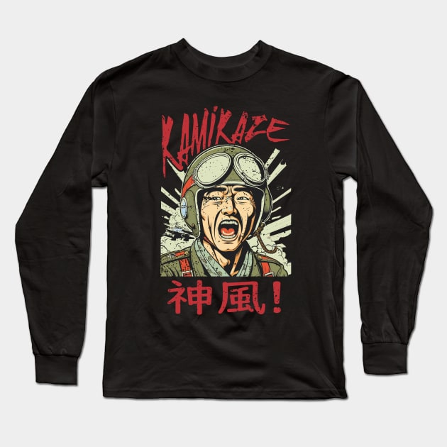 Kamikaze! WWII Japanese Pilot Long Sleeve T-Shirt by Distant War